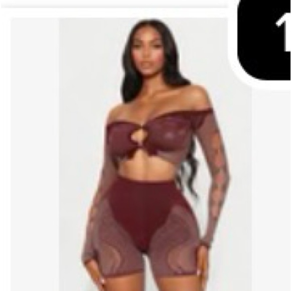 Fashion Nova Burgundy and Taupe Cropped Knit Cardigan with Bead Accents